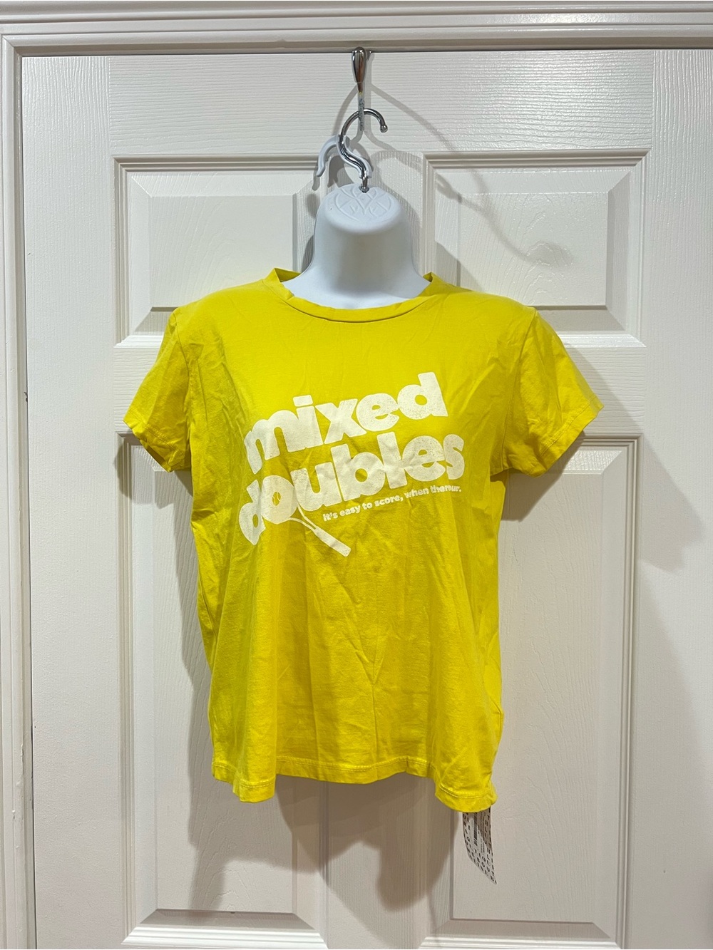 MOTHER "The Boxy Goodie Goodie" Mixed Doubles Graphic Tee - Size XS - Yellow
